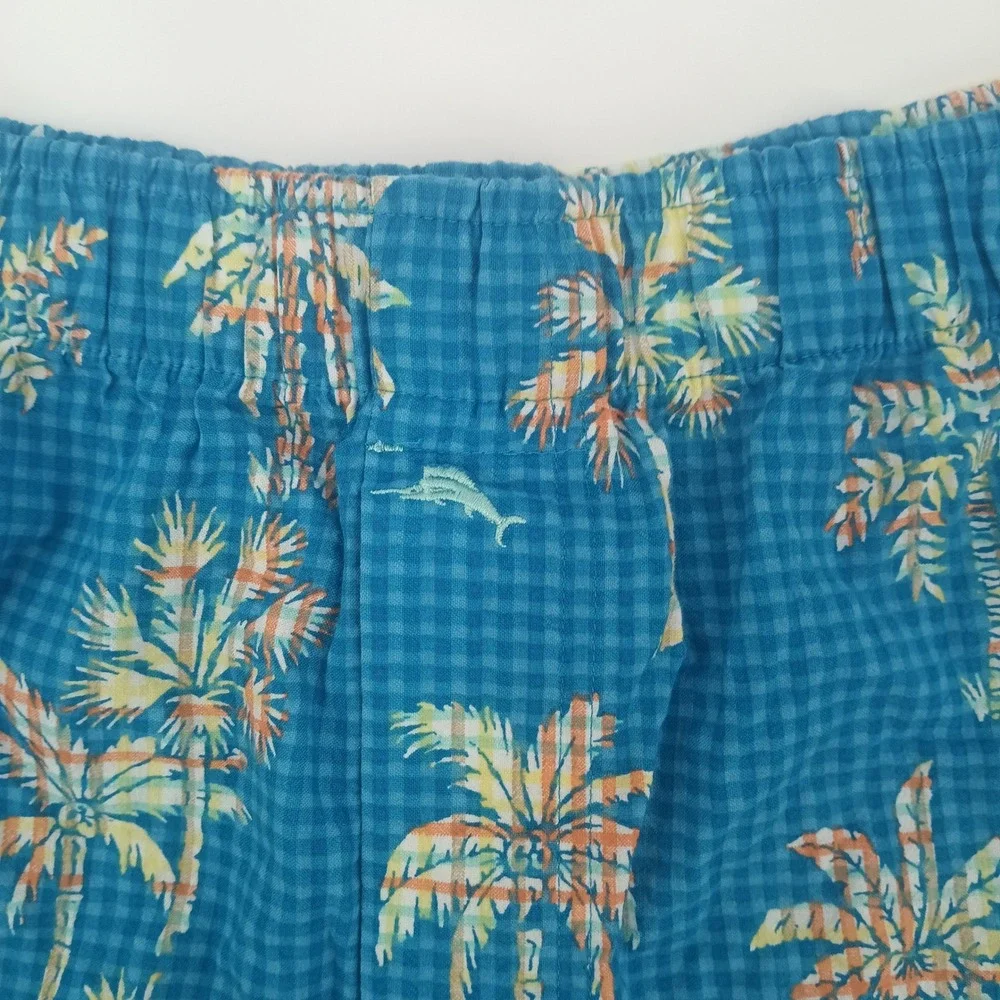 Tommy‎ Bahama Mens Blue Gingham Palm Tree Print Cotton Boxer Shorts Large